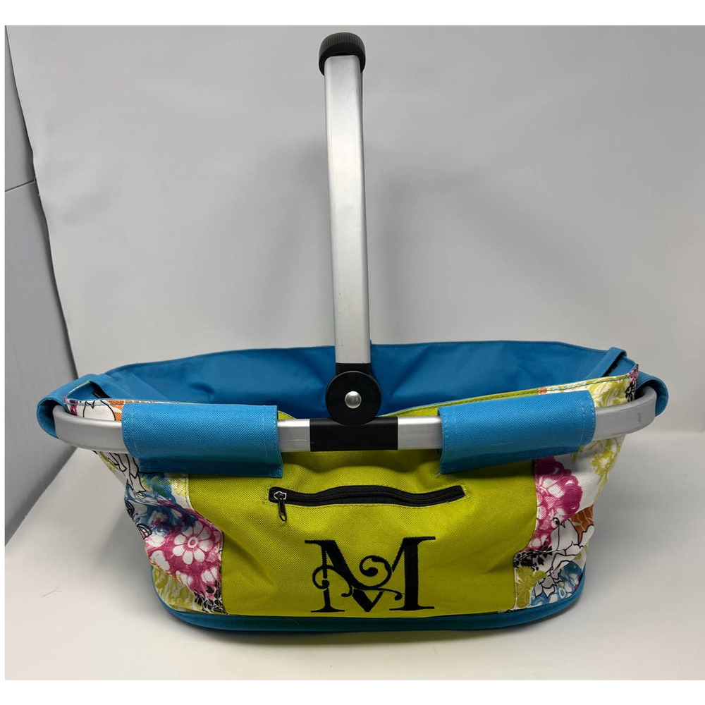 Evergreen Enterprises Collapsible Market Basket Blue‎ Green Pink Butterflies